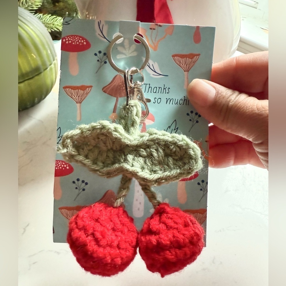 Handmade Crochet Cherry Keychain | Cute Fruit Bag Charm | NWT
